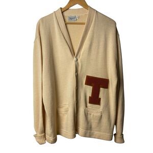 Vintage Dehen Varsity Letterman Cardigan Chenille T Wool Knit USA Made Pockets